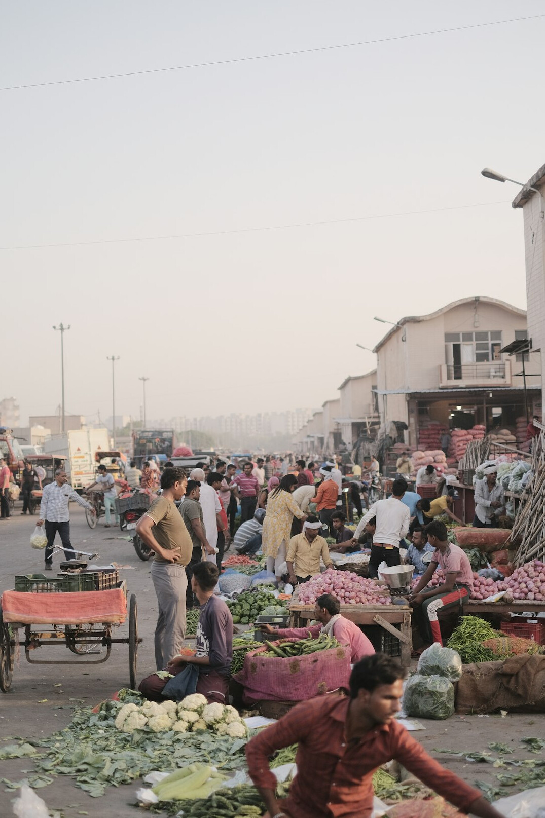 Local street market with vendors and shoppers